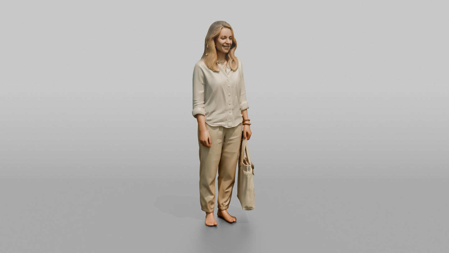Dutch Woman in a Linen Blouse Holding a Tote Bag