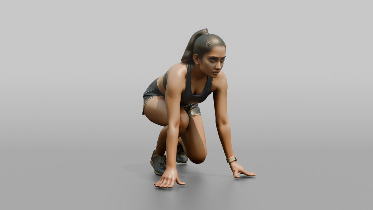 Cardio Athlete Woman In A Starting Sprinter's Crouch - 3D character model, view 5