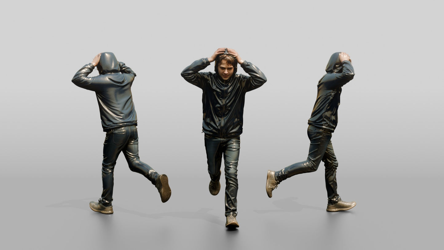 White Teen Boy Running in Windbreaker
