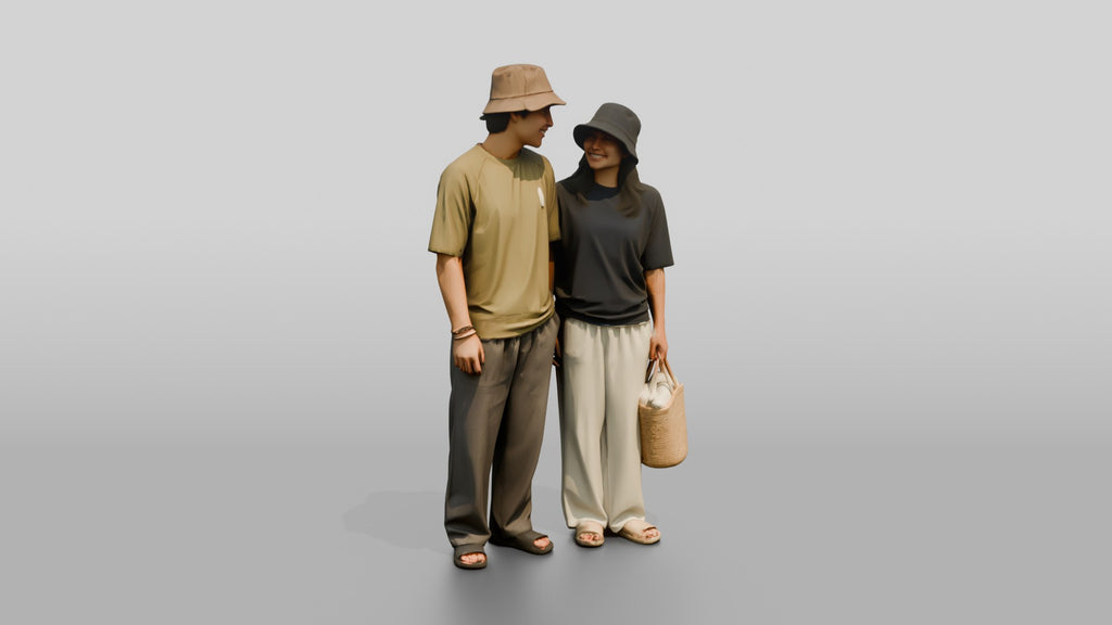 Surf Couple Standing Together on Beach