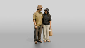 Surf Couple Standing Together on Beach - 3D character model, view 1