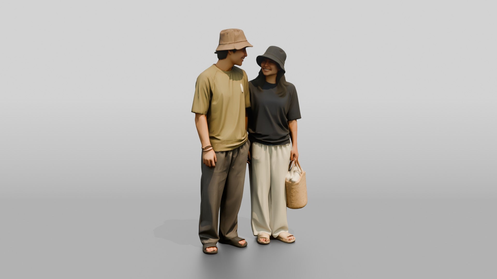 Surf Couple Standing Together on Beach