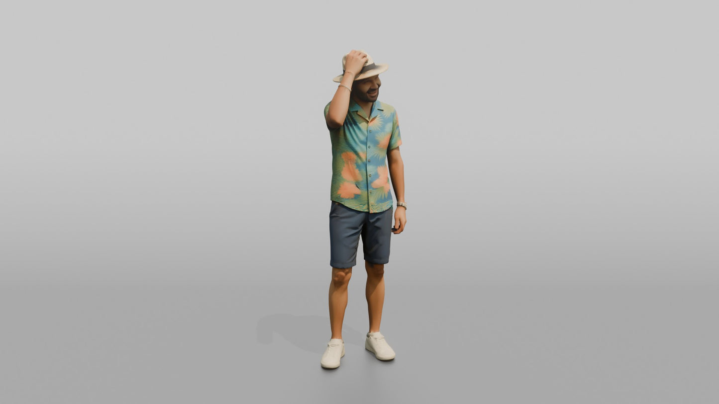 Vacationer Wearing Tropical Shirt And Shorts