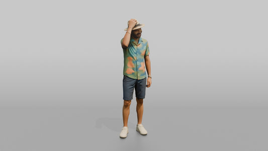 Vacationer Wearing Tropical Shirt And Shorts - 3D character model, view 1