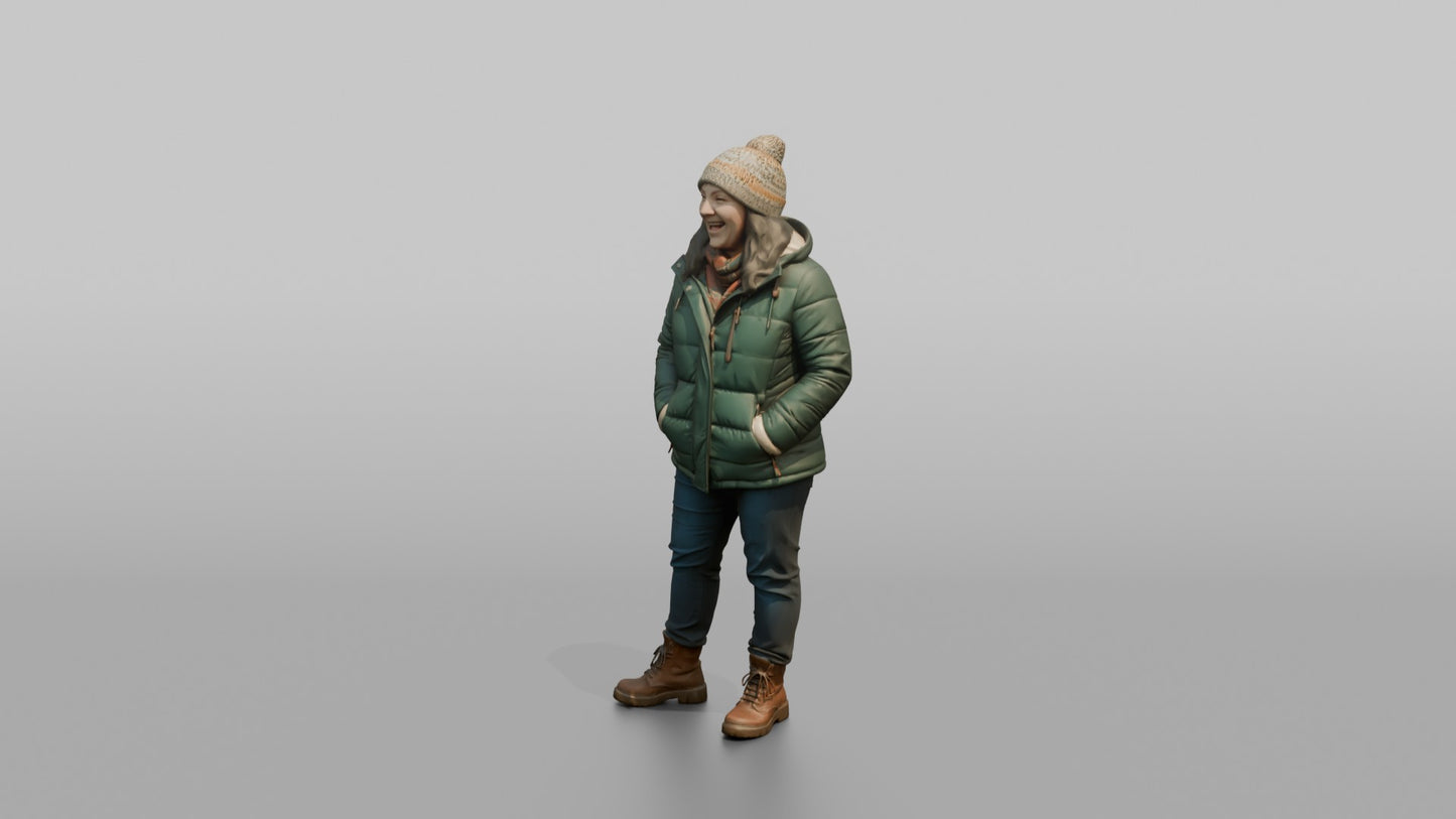 British Woman Laughing in a Puffer Jacket