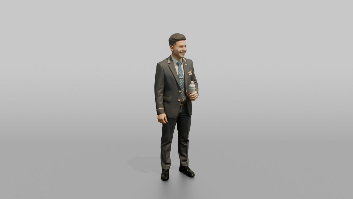 Southeast Asian Flight Attendant Assisting with an Infant - 3D character model, view 1
