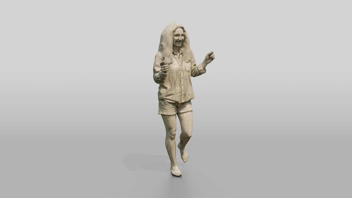 Blonde Woman with a Summer Drink - wireframe topology preview