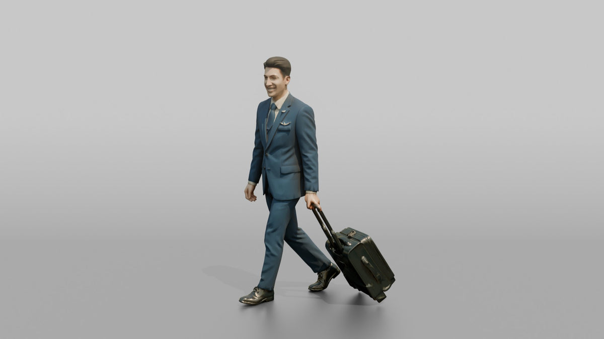 Caucasian Co-Pilot Waving a Warm Greeting - 3D character model, view 4