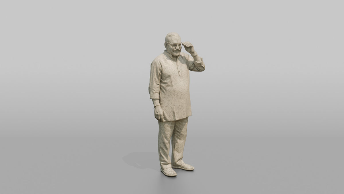 Grandfather Adjusting His Glasses With One Hand - wireframe topology preview