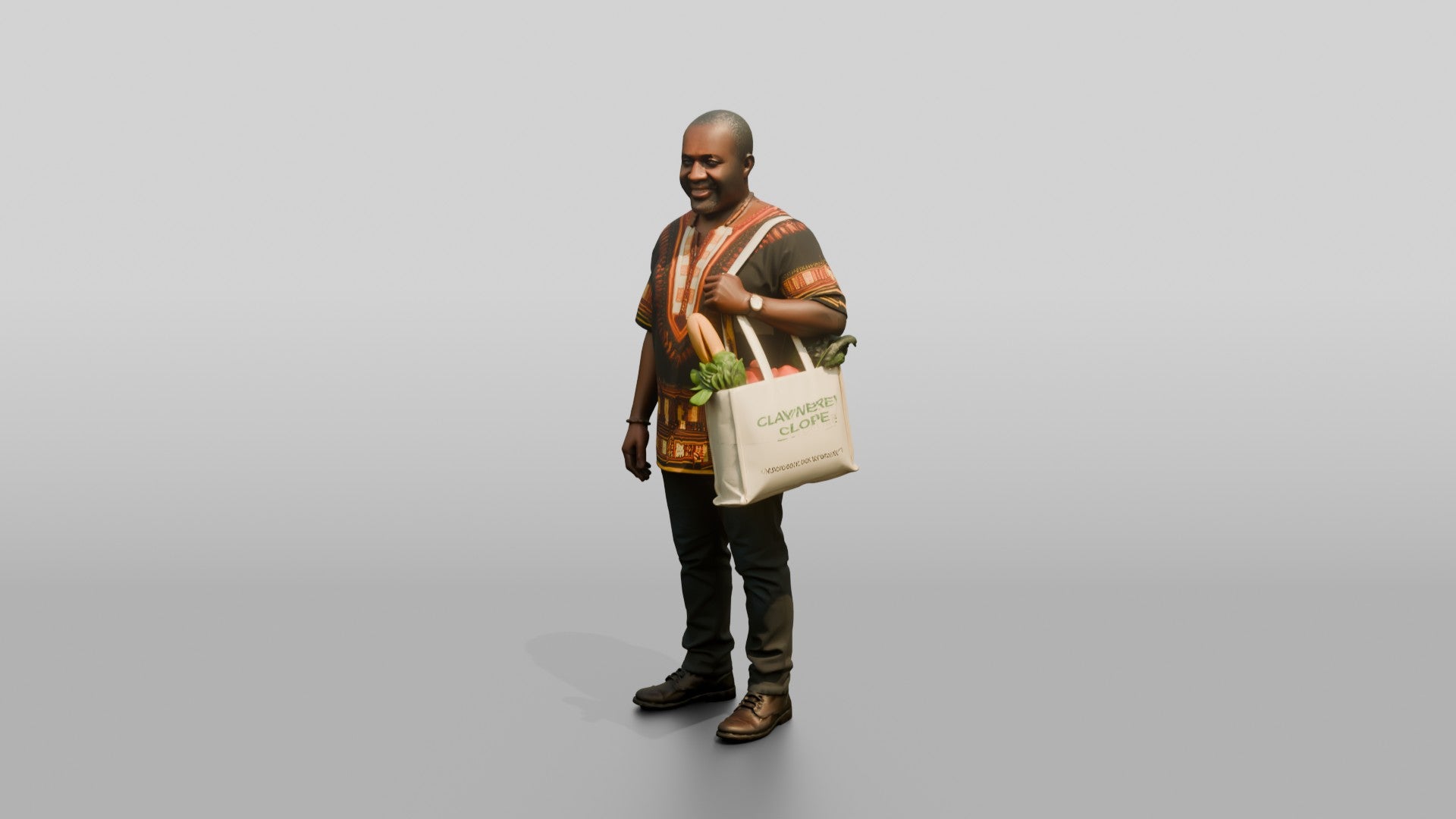 African Man in a Dashiki Shirt Carrying Groceries