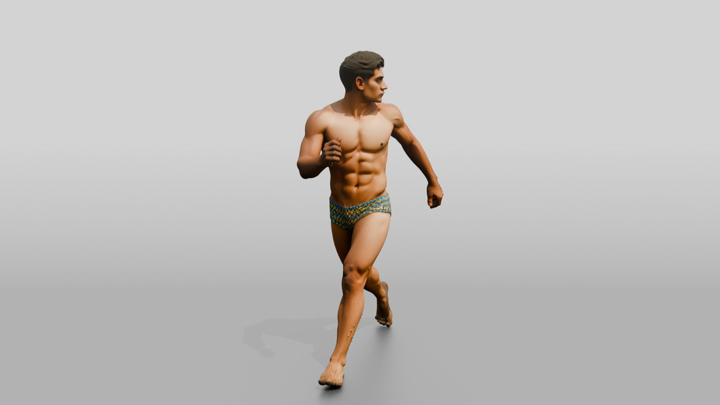 Mestizo Man in Zig-Zag Swim Brief Beach Walk