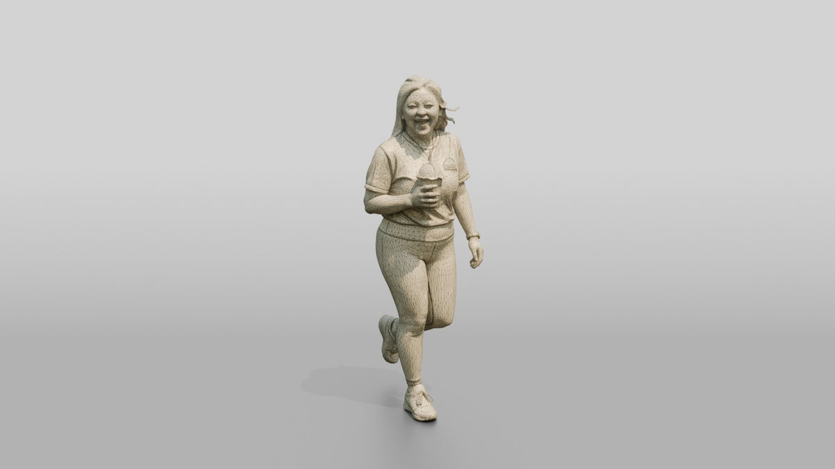 Chinese Woman Walking with Iced Drink - wireframe topology preview