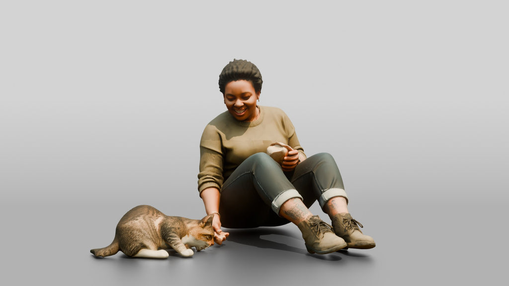 Homeless Woman Sharing Bread with a Stray Cat