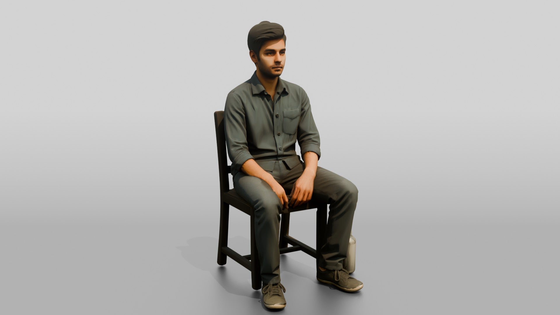 Homeless Man Staring Blankly with an Empty Bottle Nearby