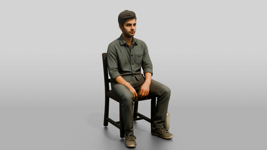 Homeless Man Staring Blankly with an Empty Bottle Nearby - 3D character model, view 1
