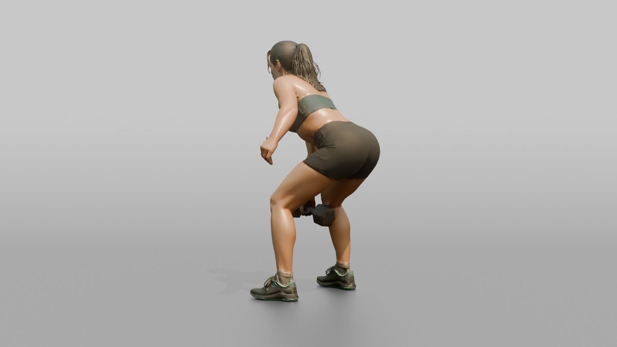 Weightlifter Woman Mid-rep On A Dumbbell Deadlift - 3D character model, view 3
