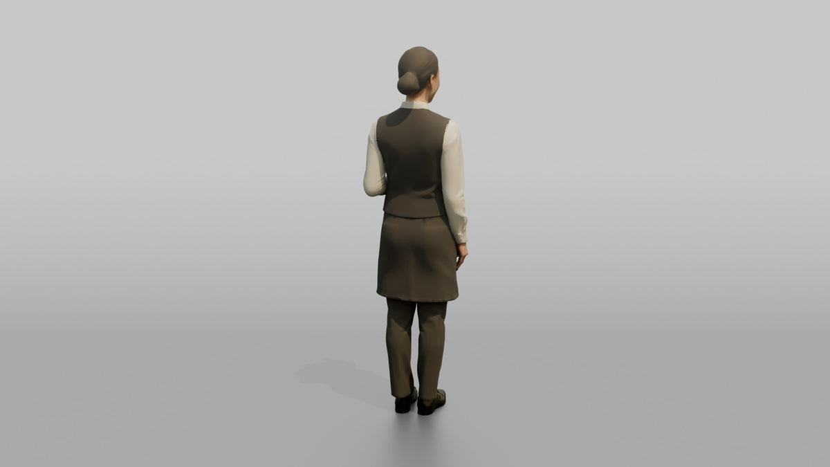 Cocktail Server Woman Holding A Bottle Of Champagne - 3D character model, view 3