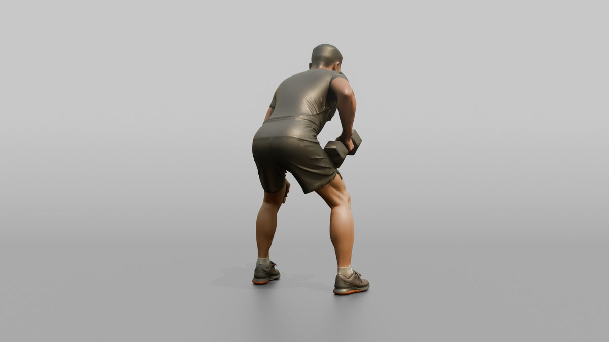 Weightlifter Man Performing A Bent-over Dumbbell Row - 3D character model, view 2