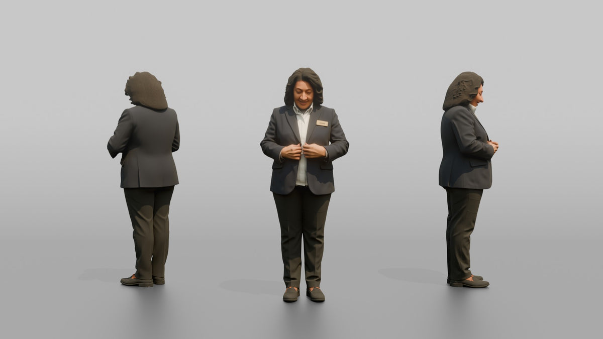 Receptionist Woman Adjusting Their Blazer - 3D character model, view 1
