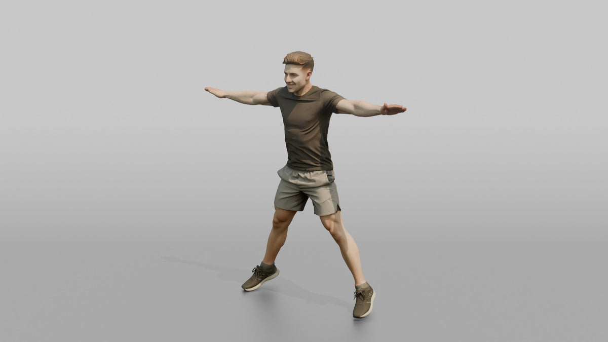 Cardio Athlete Man Mid-jumping-jack, Arms Out To The Sides - 3D character model, view 4