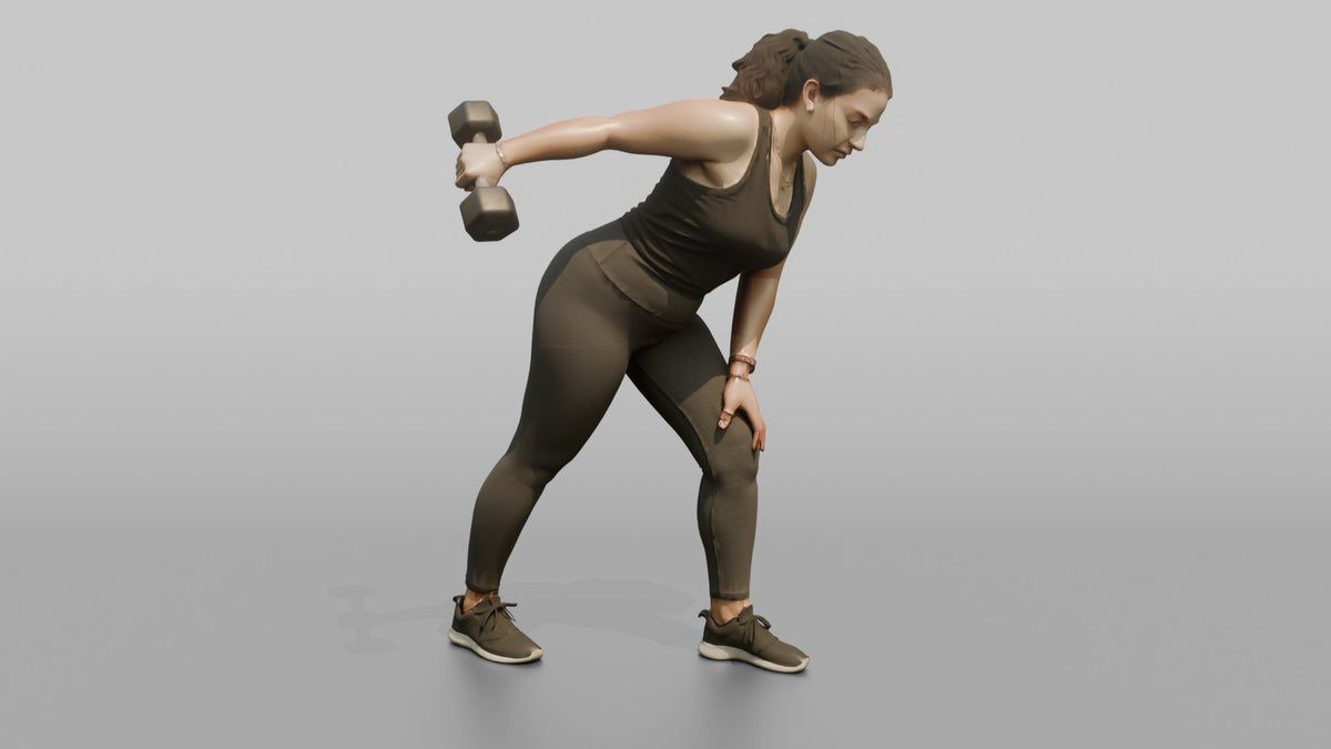 Weightlifter Woman Performing A Tricep Kickback With A Dumbbell - 3D character model