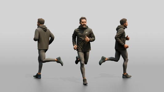 Caribbean Man Jogging in Black Raincoat