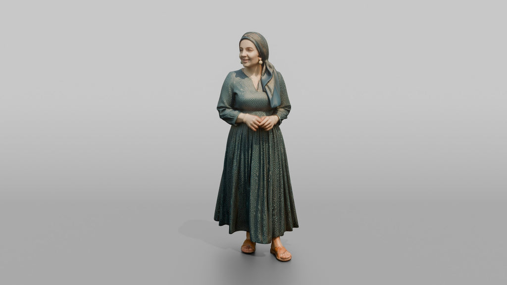 Middle Eastern Woman in Gold-Dot Pleated Skirt
