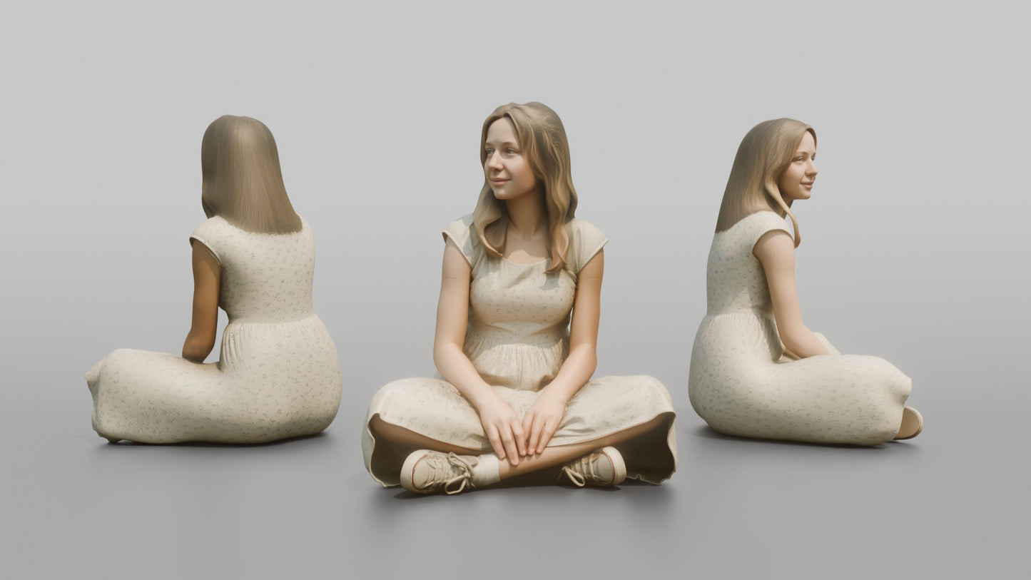 British Teenage Girl Sitting in a Summer Dress