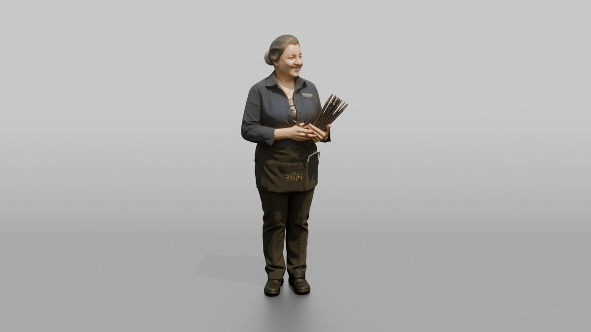 Host Woman Holding A Stack Of Menus And A Pen - 3D character model