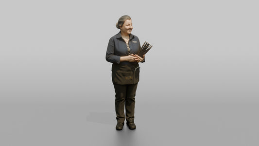Host Woman Holding A Stack Of Menus And A Pen - 3D character model