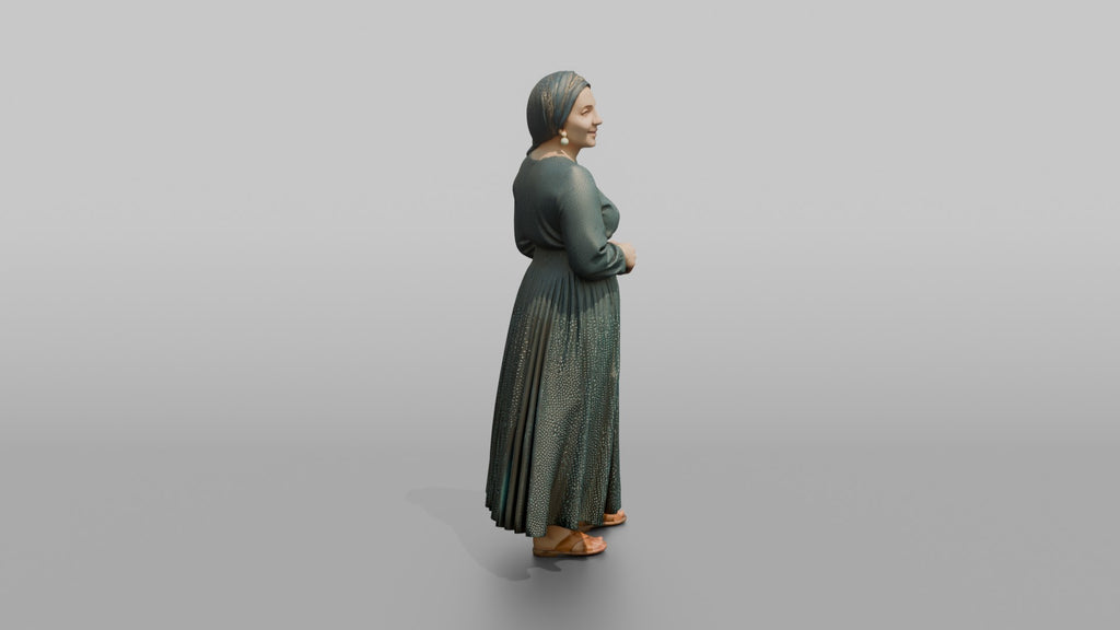 Middle Eastern Woman in Gold-Dot Pleated Skirt