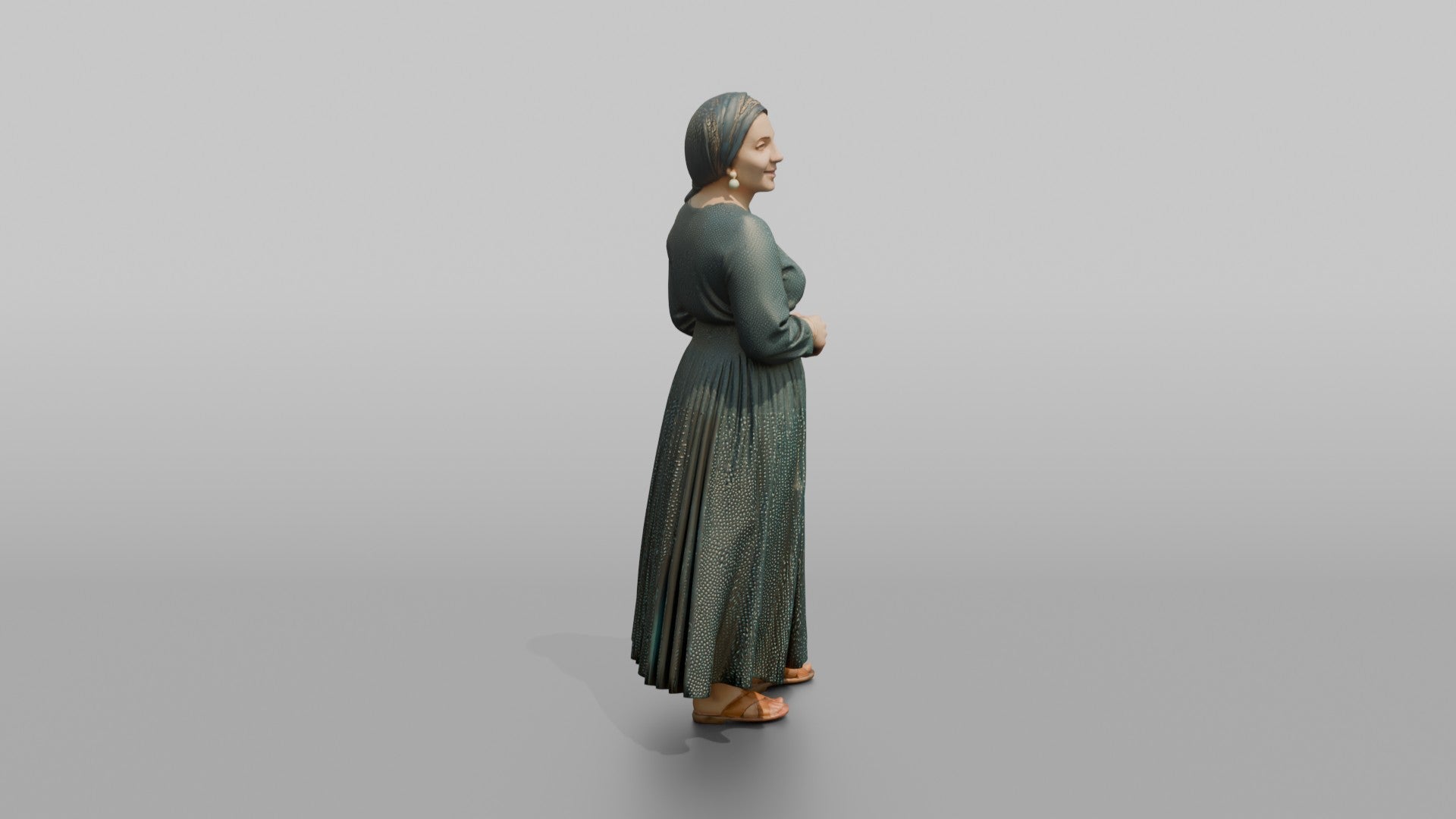 Middle Eastern Woman in Gold-Dot Pleated Skirt