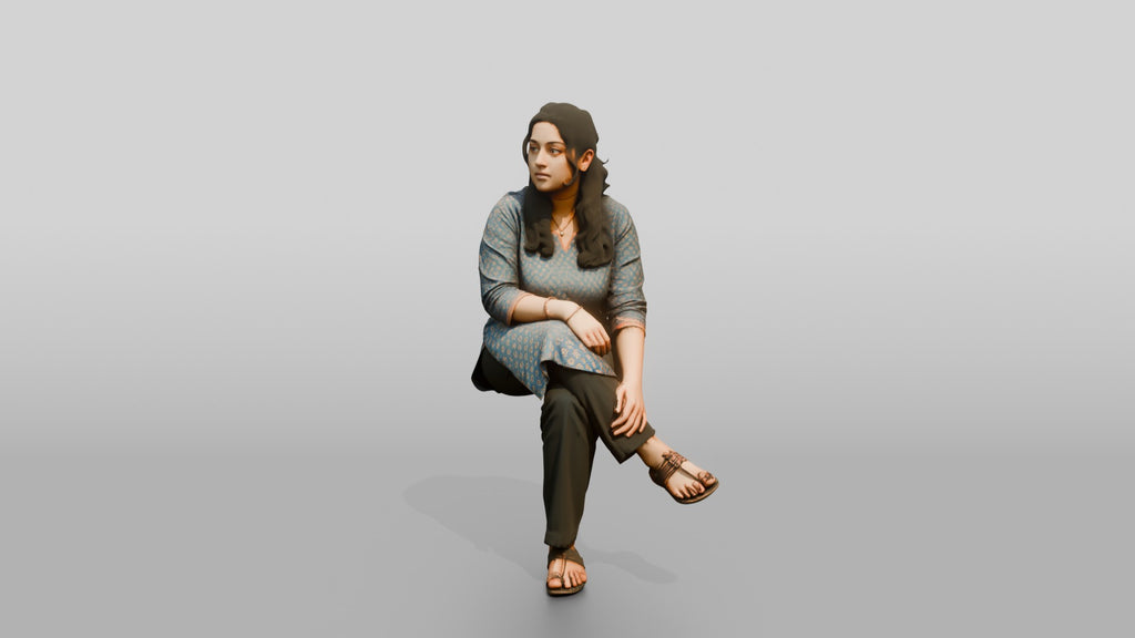 Homeless Woman Sitting with a Distant, Unfocused Gaze