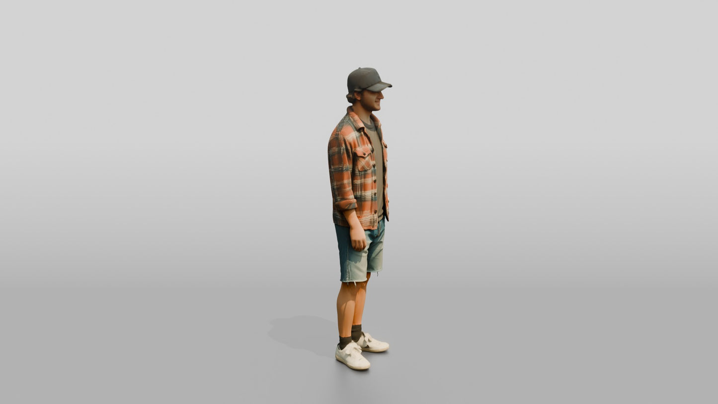 Caucasian Man in Vintage Flannel Shirt