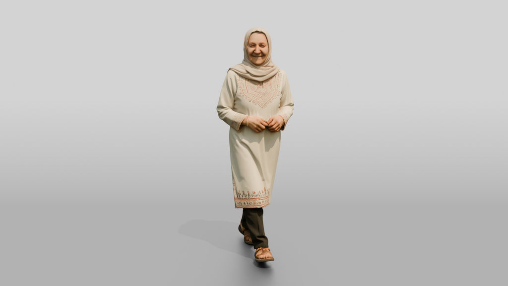 Petite Elderly Jordanian Woman in Hijab and Kaftan