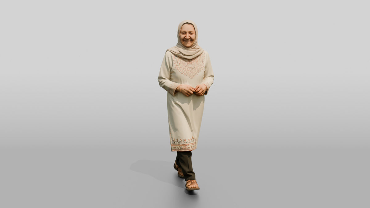 Petite Elderly Jordanian Woman in Hijab and Kaftan - 3D character model, view 5