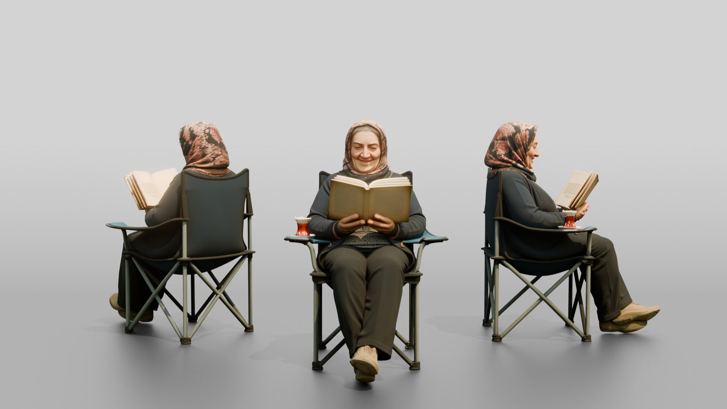 Elderly Woman Reading with Tea