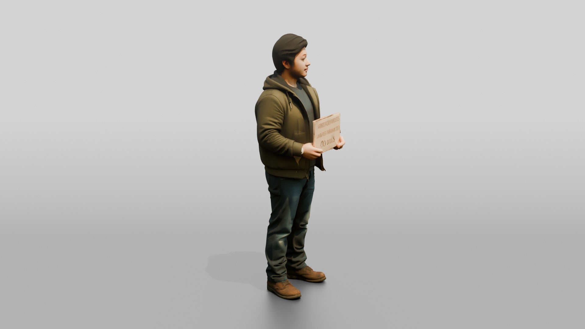 Homeless Man Holding Out a Cardboard Sign