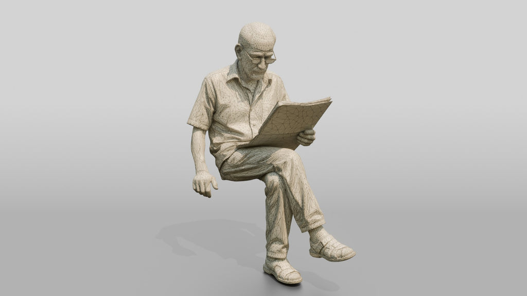 Elderly Slender Iraqi Man Reading a Newspaper