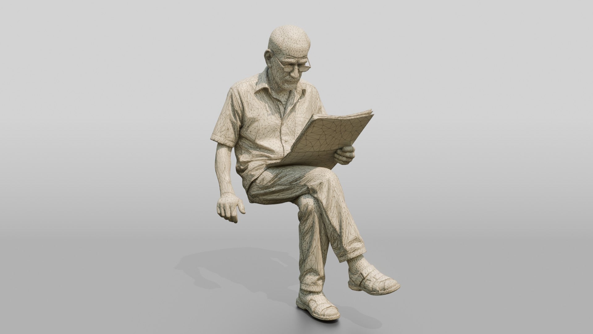 Elderly Slender Iraqi Man Reading a Newspaper