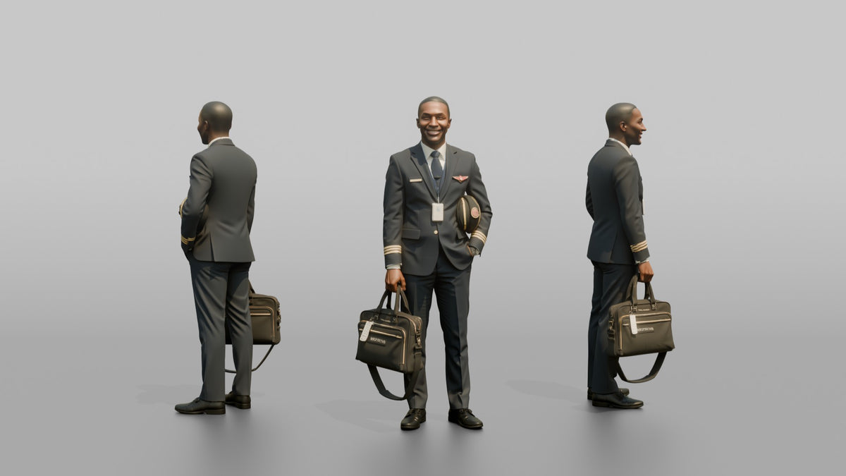 Hispanic Flight Attendant Holding a Plush Toy - 3D character model