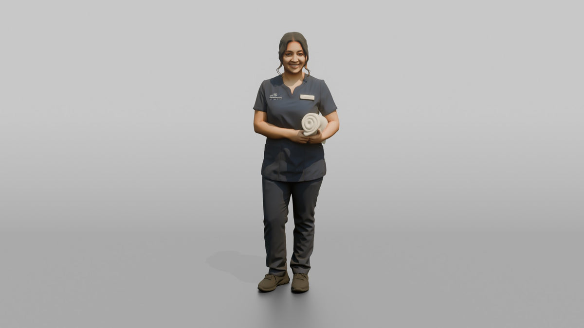Esthetician Woman Holding A Rolled Hand Towel - 3D character model, view 5