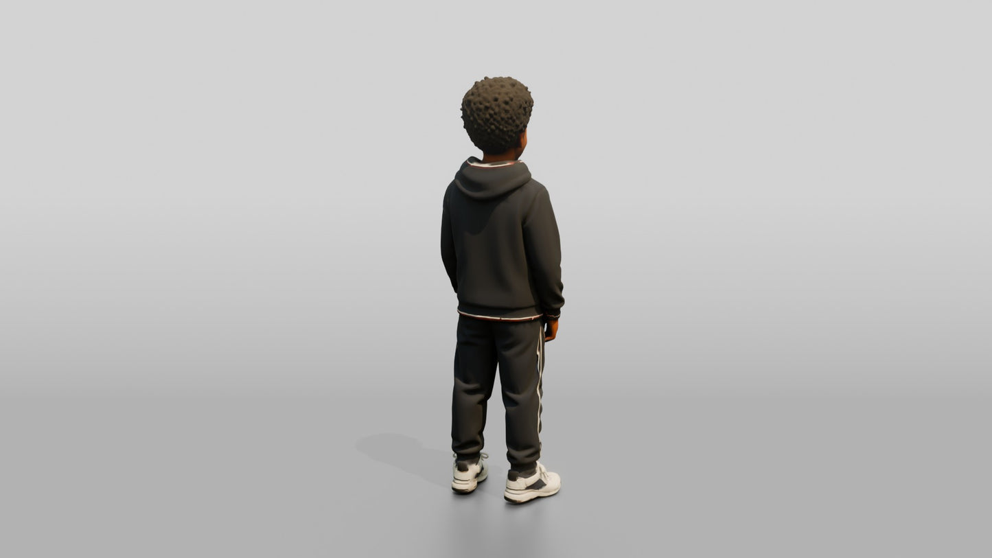 African-American Boy in Fleece Winter Tracksuit
