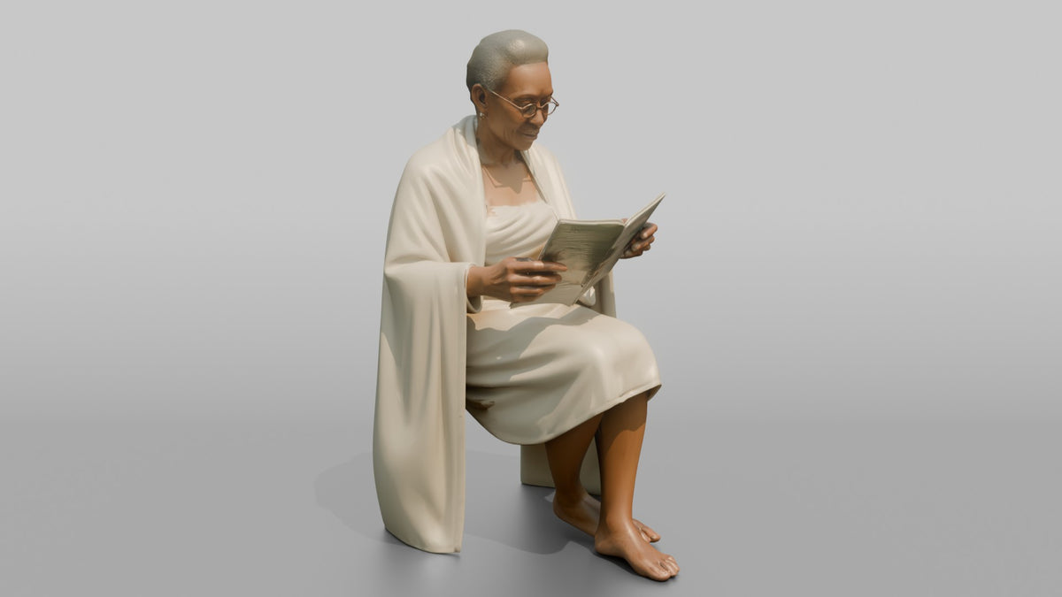 Spa Client Man Sitting Reading A Magazine, Wrapped In A Towel - 3D character model, view 2