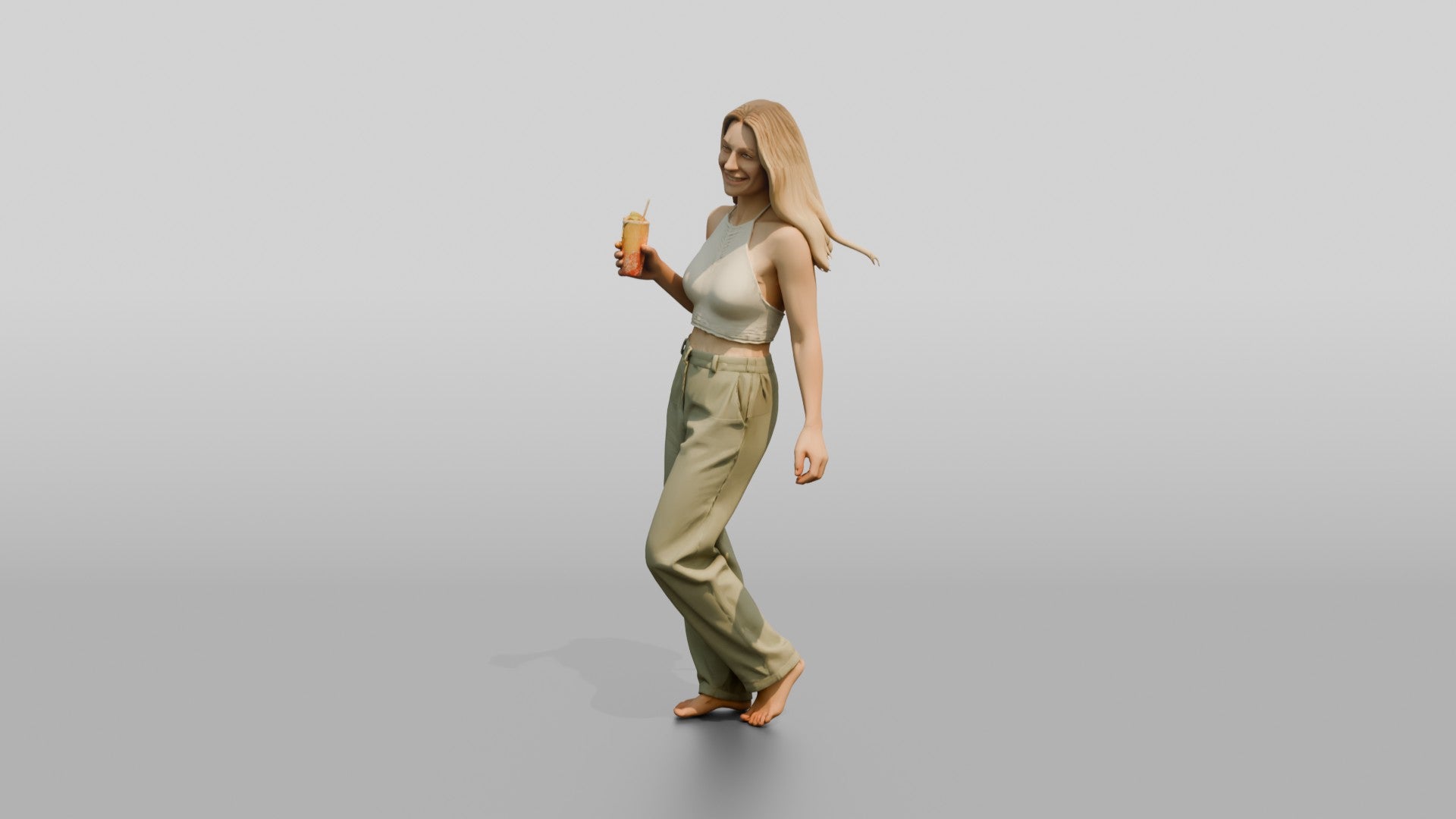 Woman with a Cocktail in Olive Pants