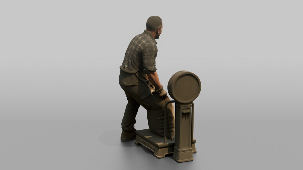 Farmer Hoisting Heavy Sack Of Grain Onto