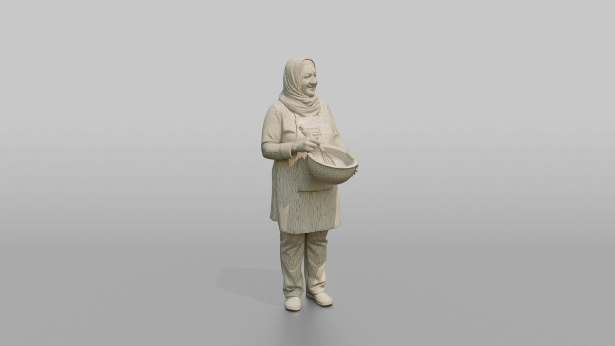 Mother Holding A Whisk Over A Mixing Bowl - wireframe topology preview