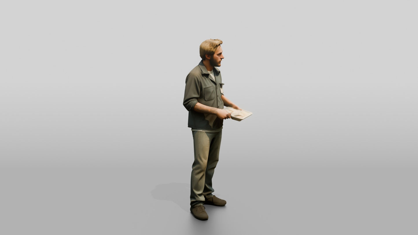 Slim Caucasian Male Prisoner Holding a Plastic Food Tray
