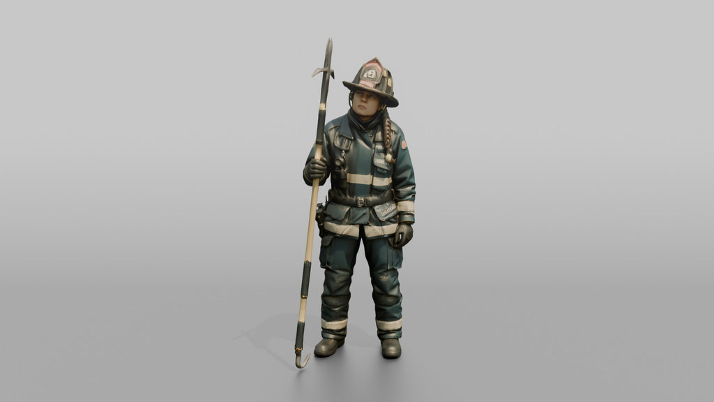Firefighter Woman Scanning Overhead While Holding a Pike Pole