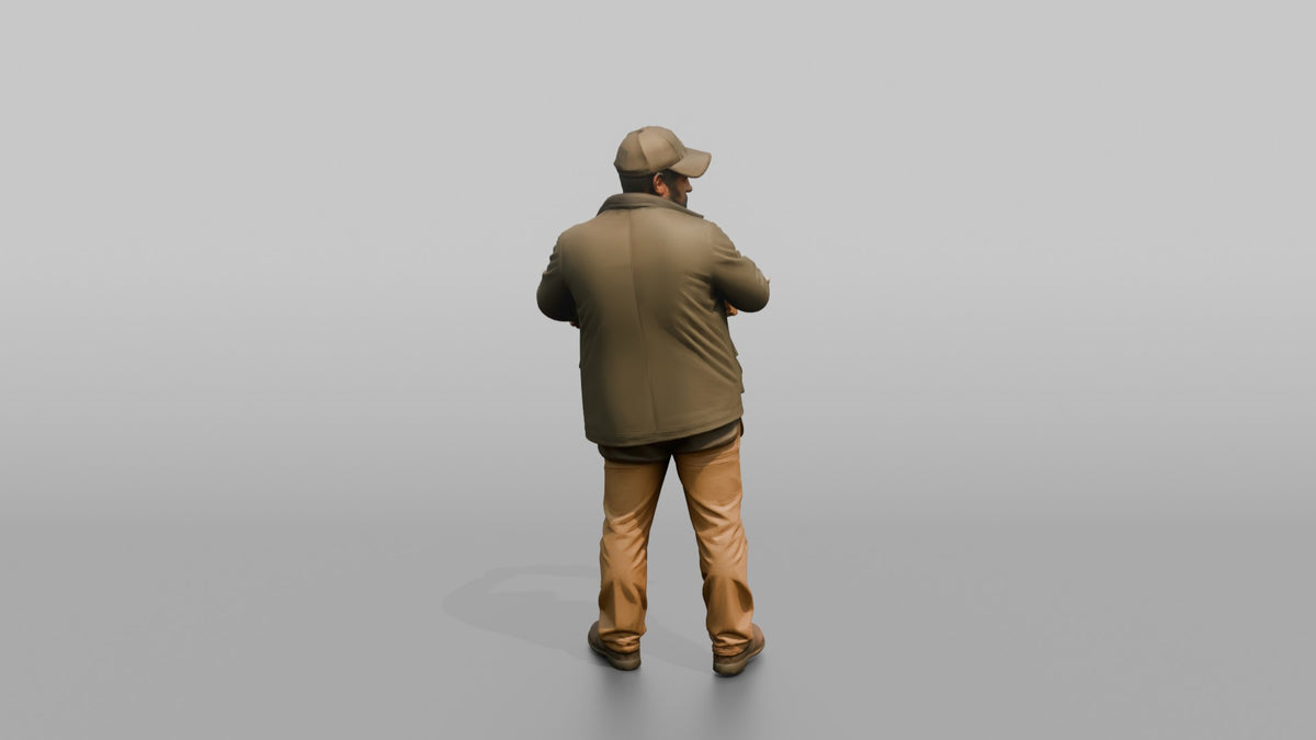 Farmer Scraping Wax Off Beehive Frame - 3D character model, view 3